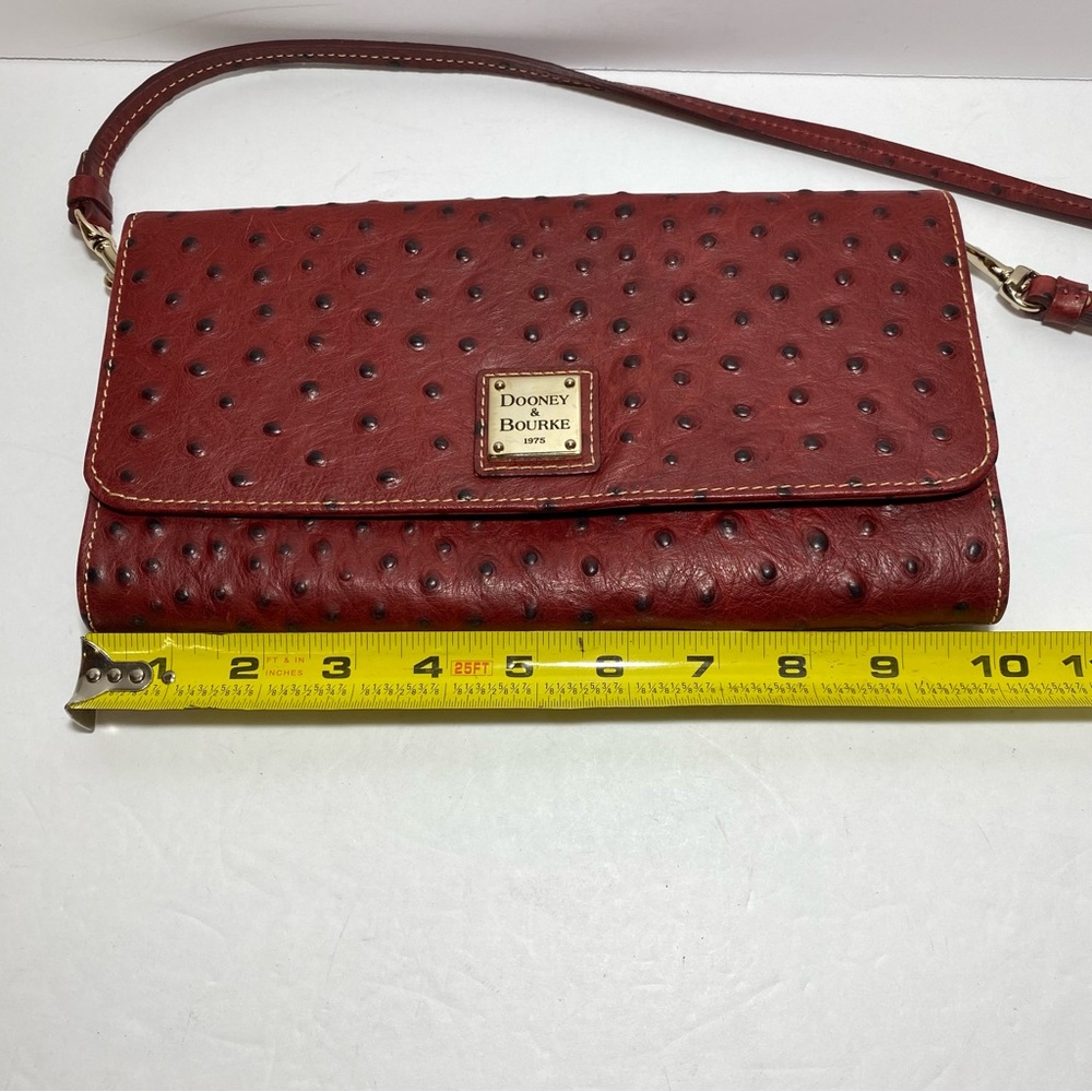 Dooney & Bourke Red Leather Women's Bag  Ostrich Embossed crossbody Clutch Purse - Picture 6 of 16